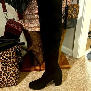Stuart Weitzman Tieland Over the Knee Boots in Black Suede